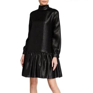 Tibi- NWT Black Metallic Longsleeve Drop Waist Back Bow Mini Dress